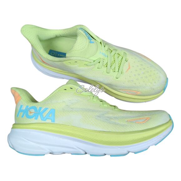 HOKA ONE ONE Clifton 9 Lettuce Solar Flare Running Walking Sneaker Womens 9.5B - Picture 1 of 11